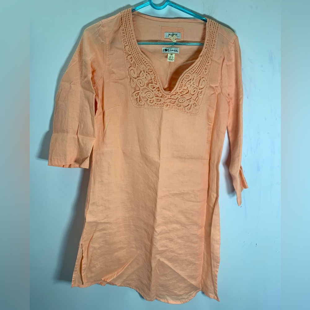 Malvin Hamburg Germany peach Linen Shirt Dress Size: M